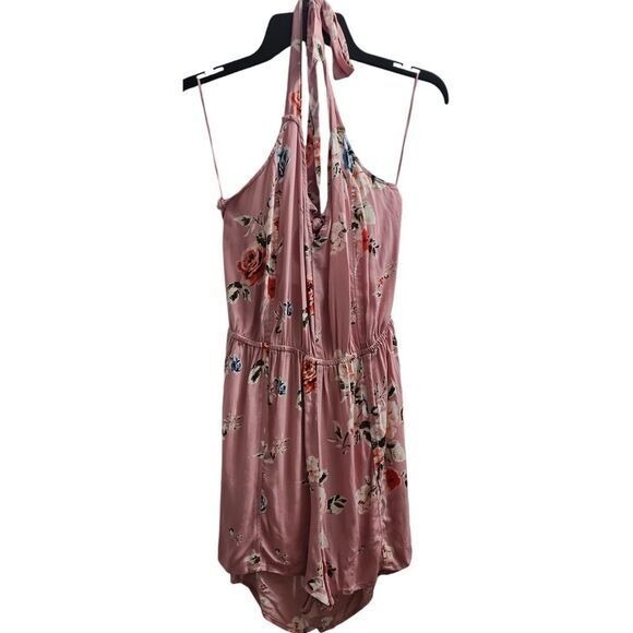 Kendall & Kylie Pants - Kendall & Kylie Floral Halter Romper Open Back Sleeveless Pink Size Medium